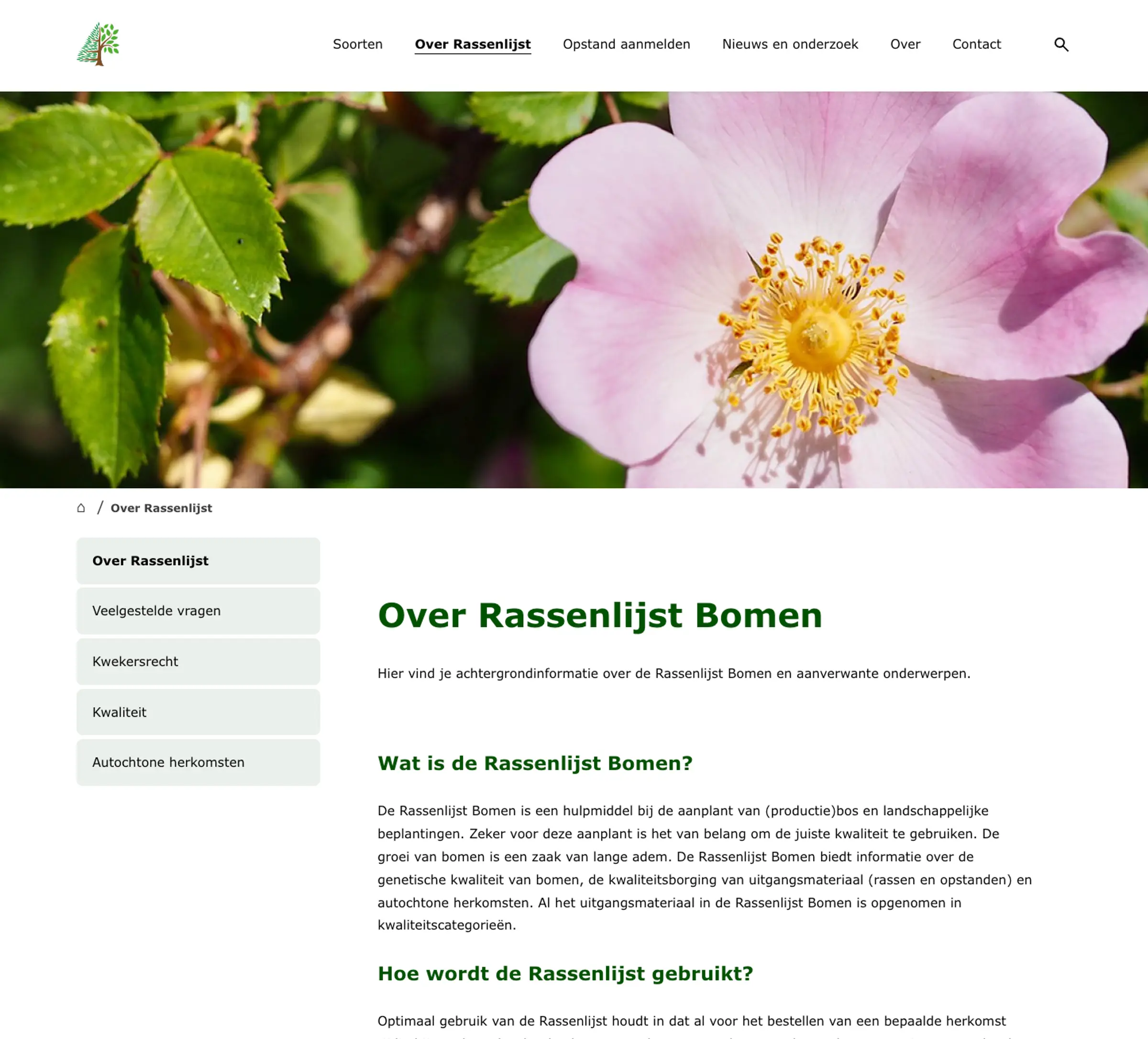 Een pagina van de rassenlijst website