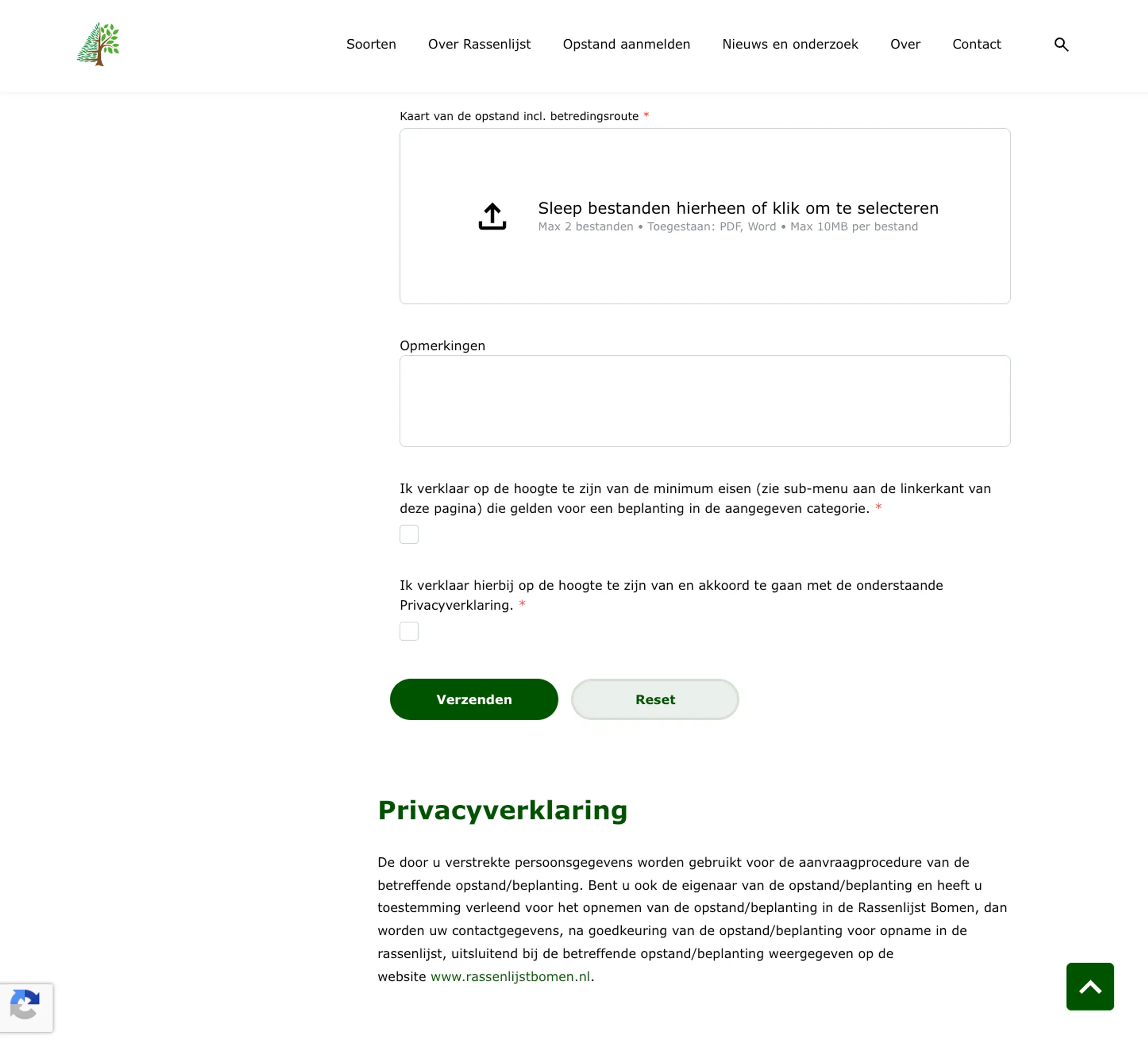 Een aanmeldformulier in de rassenlijst website