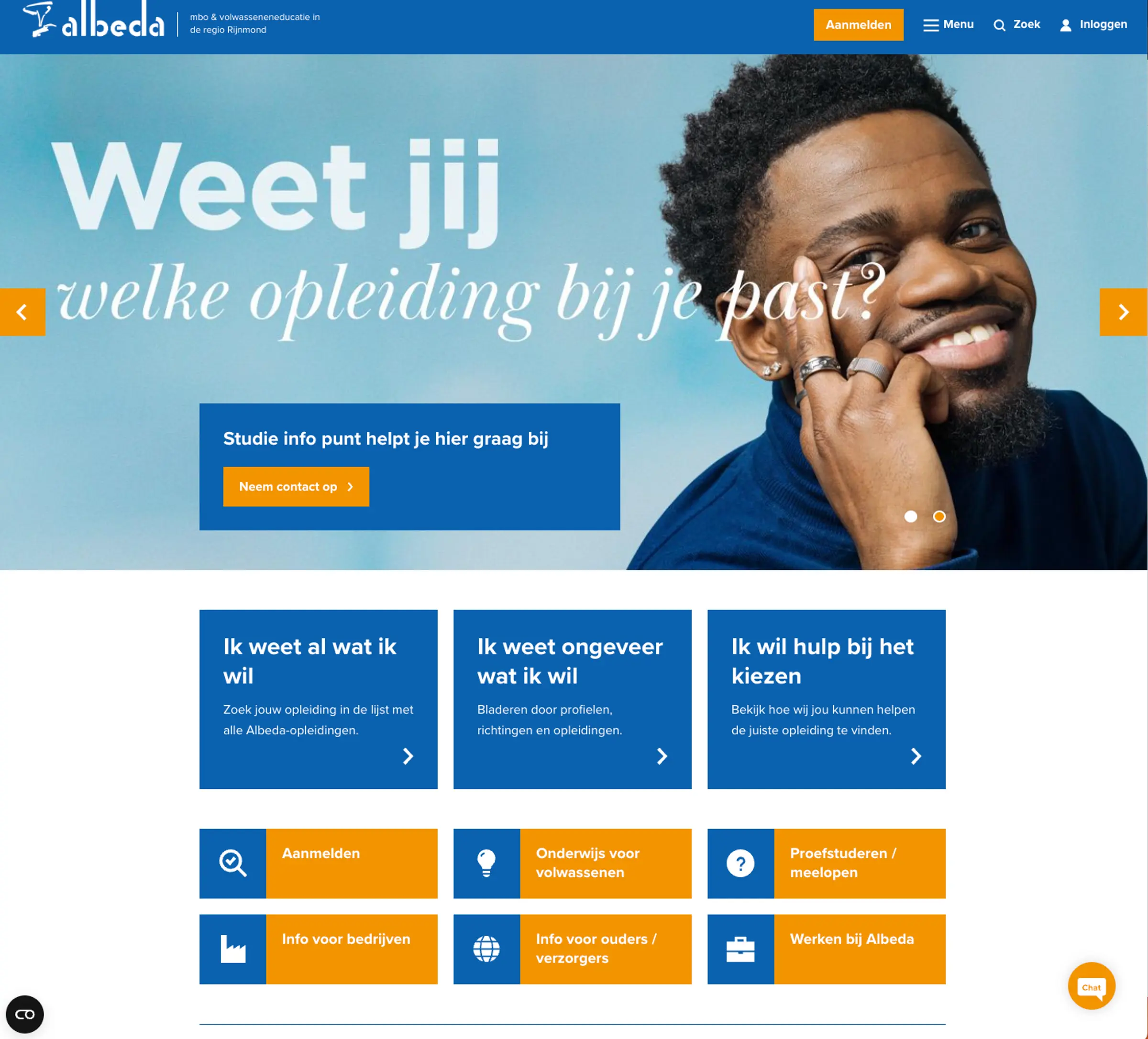 De homepage van de albeda website