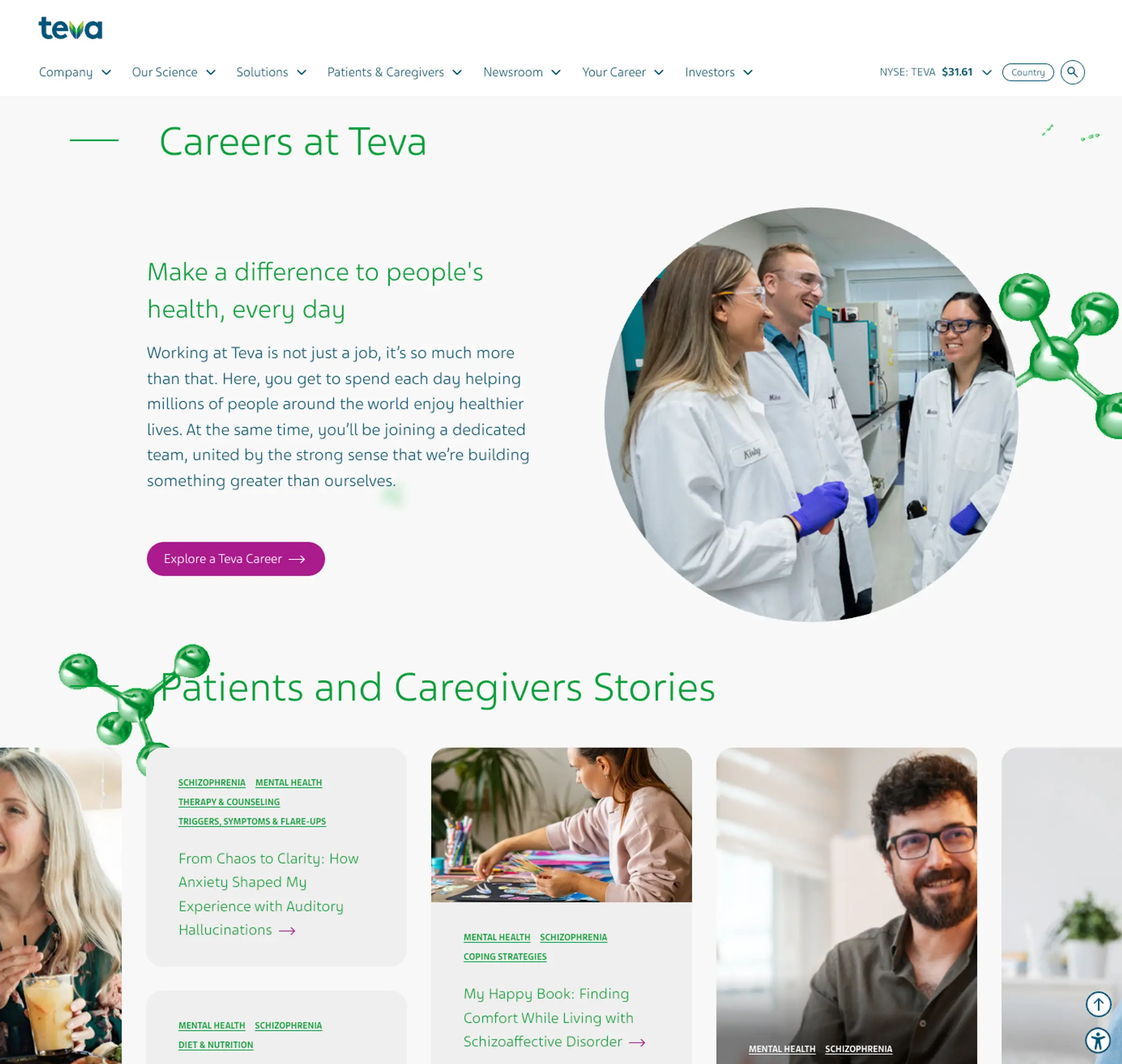 Teva homepage - careers section