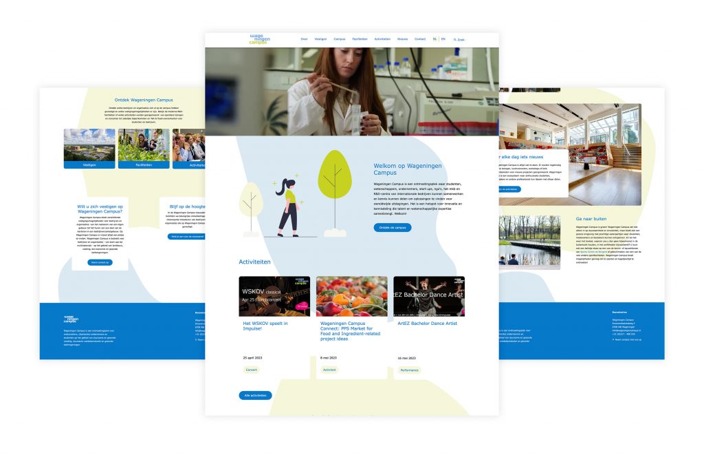 Meerdere webpagina's van de Wageningen Campus website